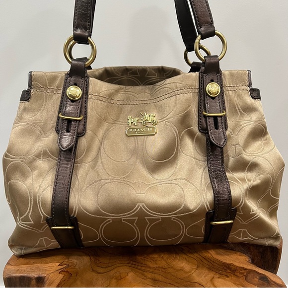 Coach Gold Monogram Leather Strap Brown Shoulder Bag & Wallet - Picture 2 of 14
